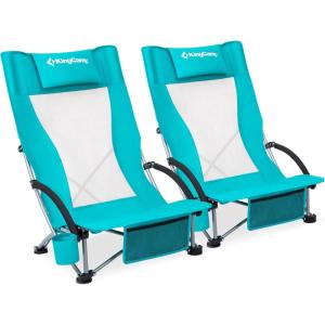 imageKingCamp Folding Beach Chair High Back Lightweight Portable Backpack Chair with Headrest Cup Holder for Camping Outdoor Sand Concert Lawn Festival Sports CyanCyanhigh Back2 Pack