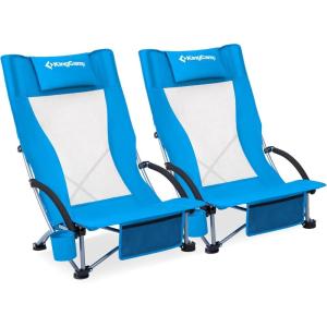 imageKingCamp Folding Beach Chair High Back Lightweight Portable Backpack Chair with Headrest Cup Holder for Camping Outdoor Sand Concert Lawn Festival Sports CyanBluehigh Back2 Pack