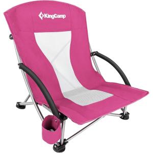 imageKingCamp Folding Beach Chair High Back Lightweight Portable Backpack Chair with Headrest Cup Holder for Camping Outdoor Sand Concert Lawn Festival Sports CyanDarkroselow Back