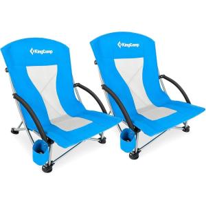 imageKingCamp Folding Beach Chair High Back Lightweight Portable Backpack Chair with Headrest Cup Holder for Camping Outdoor Sand Concert Lawn Festival Sports CyanBluelow Back2 Pack