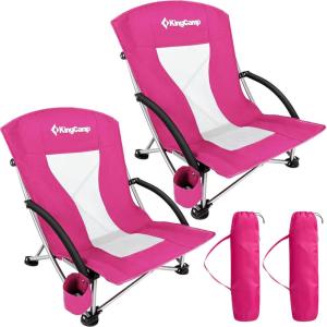 imageKingCamp Folding Beach Chair High Back Lightweight Portable Backpack Chair with Headrest Cup Holder for Camping Outdoor Sand Concert Lawn Festival Sports CyanDarkroselow Back2 Pack