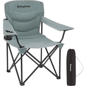 imageKingCamp Folding Camping Chair Oversized Portable Lawn Chair Padded Quad Chair with Cup Holder and Carry Bag Heavy Duty Supports 300lbs for Outdoor Fishing Picnic Sports Grey