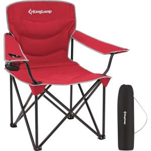imageKingCamp Folding Camping Chair Oversized Portable Lawn Chair Padded Quad Chair with Cup Holder and Carry Bag Heavy Duty Supports 300lbs for Outdoor Fishing Picnic Sports Red