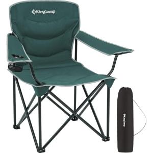 imageKingCamp Folding Camping Chair Oversized Portable Lawn Chair Padded Quad Chair with Cup Holder and Carry Bag Heavy Duty Supports 300lbs for Outdoor Fishing Picnic Sports Green