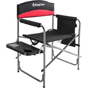 imageKingCamp Heavy Duty Camping Director Chair for Adults Folding Oversized Outdoor Lawn Foldable with Side Table and Pockets Padded Seat Supports 400lbs 1 Pack BlackRedRed  Black