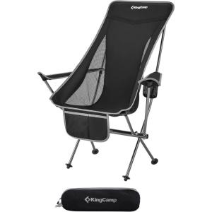imageKingCamp Lightweight Padded Highback Folding Lounge Chair with Cupholder Side Storage Pocket and Carry Bag for Indoor or Outdoors BlackGrey
