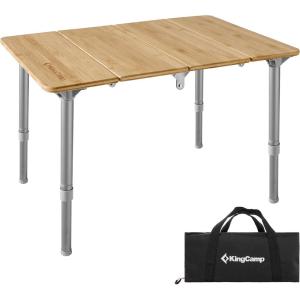 imageKingCamp Lightweight Stable Bamboo Folding Camping Table Bamboo Outdoor Folding Tables Adjustable Height Portable PicnicYellows
