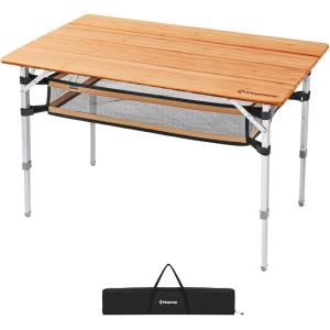 imageKingCamp Lightweight Stable Folding Camping Table Bamboo Outdoor Folding Tables Adjustable Height Portable PicnicYellowl