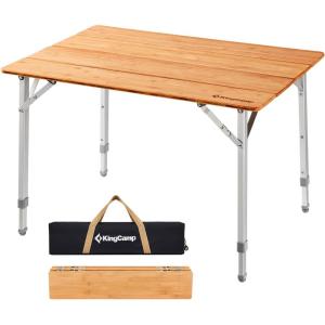 imageKingCamp Lightweight Stable Folding Camping Table Bamboo Outdoor Folding Tables Adjustable Height Portable PicnicYellowm