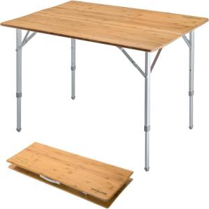 imageKingCamp Lightweight Stable Folding Camping Table Bamboo Outdoor Folding Tables Adjustable Height Portable PicnicYellowxl