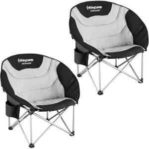 imageKingCamp Moon Saucer Camping Large Padded Folding Portable Heavy Duty Comfy Sofa Chair Supports 300lbs with Cup Holder and Carry Bag for Lawn Patio SportsBlackMediumgrey2 Pack