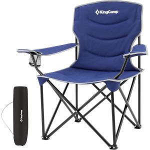 imageKingCamp Outdoor Folding Camping Oversized Portable Padded Quad Chair with Cup Holder and Carry Bag Heavy Duty Supports 300lbs for Fishing Picnic Sports Navy 374quot x 228quot x 389quot