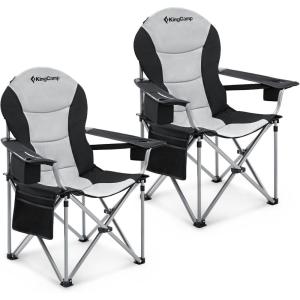 imageKingCamp Oversized Camping Folding Chair with Lumbar Support Heavy Duty Ergonomic Padded Arm Chair with Cooler Bag Cup Holder Portable for Outdoor