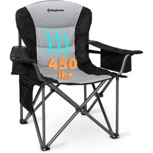 imageKingCamp Oversized Camping Folding Chair with Lumbar Support Heavy Duty Ergonomic Padded Arm Chair with Cooler Bag Cup Holder Portable for OutdoorBlackGrey1 Pack
