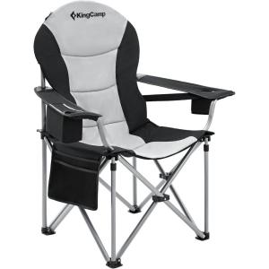 imageKingCamp Oversized Camping Folding Chair with Lumbar Support Heavy Duty Ergonomic Padded Arm Chair with Cooler Bag Cup Holder Portable for OutdoorBlackMediumgrey