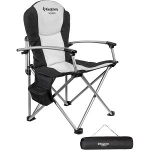 imageKingCamp Oversized Camping Folding Chair with Lumbar Support Heavy Duty Ergonomic Padded Arm Chair with Cooler Bag Cup Holder Portable for OutdoorBlack