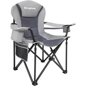 imageKingCamp Oversized Camping Folding Chair with Lumbar Support Heavy Duty Ergonomic Padded Arm Chair with Cooler Bag Cup Holder Portable for OutdoorGrey