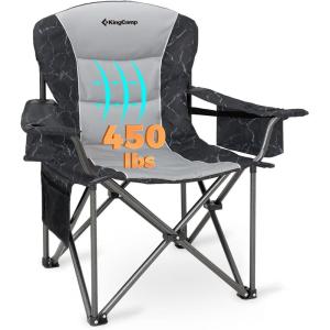 imageKingCamp Oversized Camping Folding Chair with Lumbar Support Heavy Duty Ergonomic Padded Arm Chair with Cooler Bag Cup Holder Portable for OutdoorLightgreyGrey 1 Pack