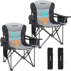 imageKingCamp Oversized Camping Folding Chair with Lumbar Support Heavy Duty Ergonomic Padded Arm Chair with Cooler Bag Cup Holder Portable for OutdoorLightgreyGrey2 Pack