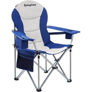 imageKingCamp Oversized Camping Folding Chair with Lumbar Support Heavy Duty Ergonomic Padded Arm Chair with Cooler Bag Cup Holder Portable for OutdoorNavyGrey