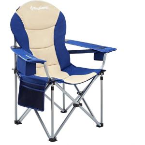 imageKingCamp Oversized Camping Folding Chair with Lumbar Support Heavy Duty Ergonomic Padded Arm Chair with Cooler Bag Cup Holder Portable for OutdoorNavyBeigeoo