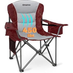 imageKingCamp Oversized Camping Folding Chair with Lumbar Support Heavy Duty Ergonomic Padded Arm Chair with Cooler Bag Cup Holder Portable for OutdoorRedGrey1 Pack