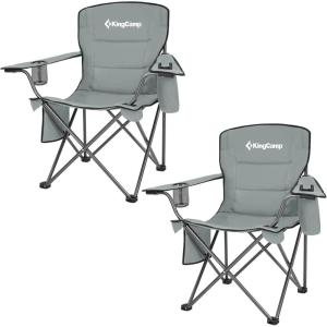 imageKingCamp Oversized Folding Camping Chair for Adults Portable Outdoor Lawn Heavy Duty with Cooler Cup Holder Side PocketCarry Bag 2 Pack Grey