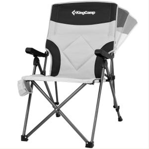 imageKingCamp Portable Folding Camping Quad Chair Oversized Fully Cushioned Seat with Side Pocket and Cup Holder for Tailgates Beach LawnBlackGrey