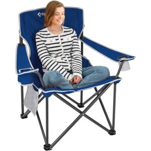 imageKingCamp Portable Folding Camping Quad Chair Oversized Fully Cushioned Seat with Side Pocket and Cup Holder for Tailgates Beach LawnBlue