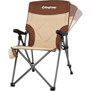 imageKingCamp Portable Folding Camping Quad Chair Oversized Fully Cushioned Seat with Side Pocket and Cup Holder for Tailgates Beach LawnKhakiCoffee