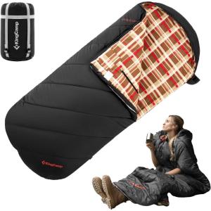imageKingCamp Sleeping Bag for Adults Cold Weather ampamp Warm Extra Wide Big ampamp Tall XL Portable Waterproof Flannel Sleeping Bags Essentials Gear Accessories for Camping Backpacking Hiking Indoor ampamp OutdoorWearable 48lbs Black