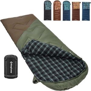 imageKingCamp Sleeping Bag for Adults Cold Weather ampamp Warm XL Big and Tall Flannel Sleeping Bags with Compression Sack Portable Waterproof Essentials Gear Accessories for Outdoor Camping90 x 35  845F BEANGREENBROWN