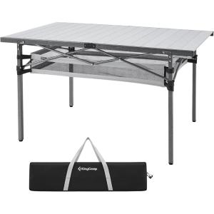 imageKingCamp Spacious Tabletop Area Aluminum Compact Roll 46 Person Stable Adjustable Feet Table with Carry Bag for Outdoor Camp Picnic BlackSiver535quot275quot with Storage Layer