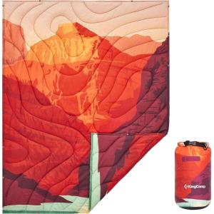 imageKingCamp Ultralight Camping Blanket Packable Down Alternative Puffy Printed Wearable Blanket with Snap Buttons ampamp Corner Loops Weatherproof Quilt for Outdoor Travel Stadium 79quotL x 57quotW STARRYSKYOrange