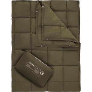 imageKingCamp Ultralight Camping Blanket Packable Down Alternative Puffy Wearable Blankets Weatherproof Warm Package Quilt with Snap Buttons ampamp Corner Loops for Outdoor Travel Stadium 69quotL x 53quotW BLACKGrid Green