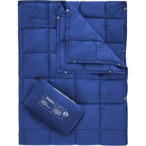 imageKingCamp Ultralight Camping Blanket Packable Down Alternative Puffy Wearable Blankets Weatherproof Warm Package Quilt with Snap Buttons ampamp Corner Loops for Outdoor Travel Stadium 69quotL x 53quotW BLACKGrid Navy