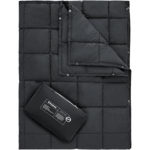 imageKingCamp Ultralight Camping Blanket Packable Down Alternative Puffy Wearable Blankets Weatherproof Warm Package Quilt with Snap Buttons ampamp Corner Loops for Outdoor Travel Stadium 69quotL x 53quotW BLACKGrid Black