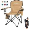 imageKingCamp Oversized Folding Camping Chair for Adults Portable Outdoor Lawn Chair Heavy Duty with Cooler Cup Holder Side Pocket Carry Bag Support 300lbsKhaki