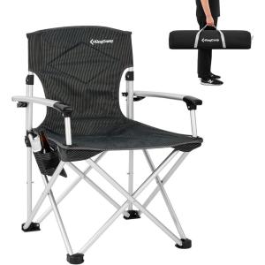 imageKingCamp Folding Lightweight Camping Chairs Aluminum Hard Armrest with Cup Holder Portable Padded Deluxe Chair with Carry Bag Heavy Duty Supports 300 lbs for Outdoor Sports Lawn Fishing