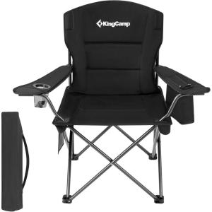 imageKingCamp Oversized Folding Camping Chair for Adults Portable Outdoor Lawn Chair Heavy Duty with Cooler Cup Holder Side Pocket Carry Bag Support 300lbsBlack