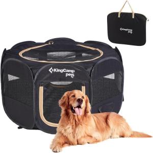 imageKingCamp Dog Playpen Portable Foldable Cat Kitten Puppy Tent Crates 29quot36quot50quot Pop Up Pet Playpen with Zippered Bottom ampamp Cover for Indoor Outdoor Use Medium BlackPlaypen Black Upgraded