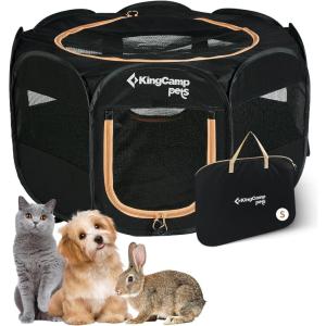imageKingCamp Dog Playpen Portable Foldable Cat Kitten Puppy Tent Crates 29quot36quot50quot Pop Up Pet Playpen with Zippered Bottom ampamp Cover for Indoor Outdoor Use Medium BlackPlaypen Black