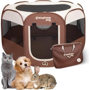 imageKingCamp Dog Playpen Portable Foldable Cat Kitten Puppy Tent Crates 29quot36quot50quot Pop Up Pet Playpen with Zippered Bottom ampamp Cover for Indoor Outdoor Use Medium BlackPlaypen Khaki