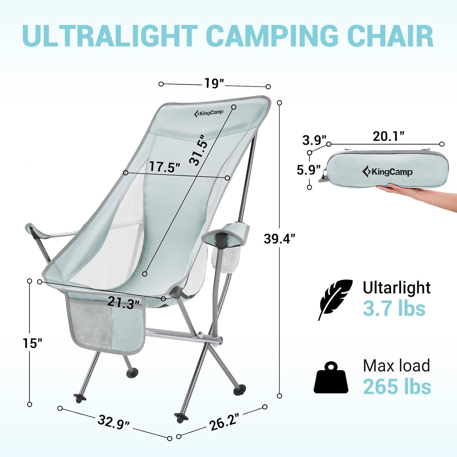 imageKingCamp 2 Pack Lightweight High Back Camping Chair Compact Folding Backpacking Chair with Headrest ampamp Side Pocket ampamp Carry Bag Heavy Duty 330lbs Only 32 lbs for Traveling Picnic Fishing