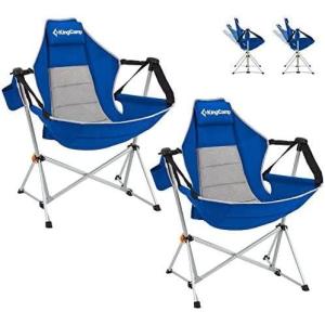 imageKingCamp Hammock Camping Chair Swinging Portable Folding Camp Chairs for Adults 400lbs Heavy Duty Foldable Oversized Rocker with Aluminum Alloy Frame Cup Holder Pillow for Outdoor Patio SportDeluxe BlueGrey