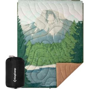 image:imageKingCamp Ultralight Camping Blanket Packable Down Alternative Puffy Wearable Blankets Weatherproof Warm Package Quilt with Snap Buttons for Outdoor Hiking Travel Picnic Stadium 69L x 53W BlackSherpagreen