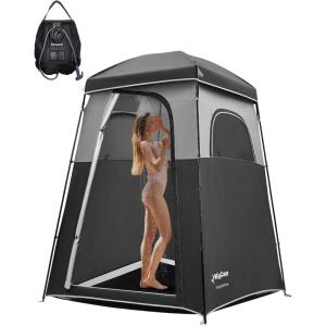 image:imageKingCamp Camping Shower Tent Portable Outdoor Privacy Toilet amp Changing Tent Windproof amp Waterproof Easy Setup 1 or 2 Room Shelter with Shower Bag for Camping Hiking Beach1 ROOMBLACKGREY