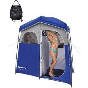 image:imageKingCamp Camping Shower Tent Portable Outdoor Privacy Toilet amp Changing Tent Windproof amp Waterproof Easy Setup 1 or 2 Room Shelter with Shower Bag for Camping Hiking Beach2 ROOMBLUEGREY