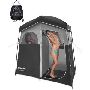 image:imageKingCamp Camping Shower Tent Portable Outdoor Privacy Toilet amp Changing Tent Windproof amp Waterproof Easy Setup 1 or 2 Room Shelter with Shower Bag for Camping Hiking Beach2 ROOMBLACKGREY